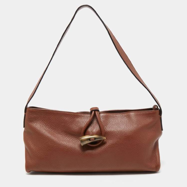 Pre Owned Burberry Brown Leather And Haymarket Coated Canvas Nova Tooth Shoulder Bag