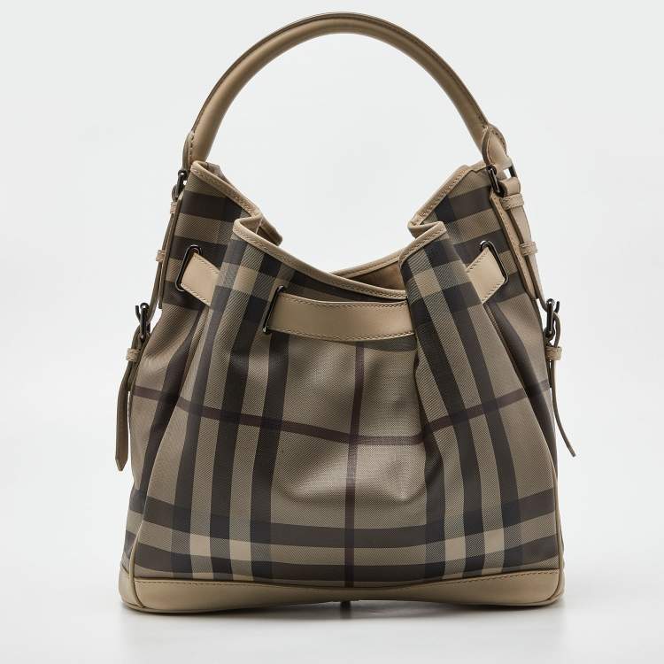 Pre Owned Burberry Beige Smoked Check PVC and Leather Walden Hobo