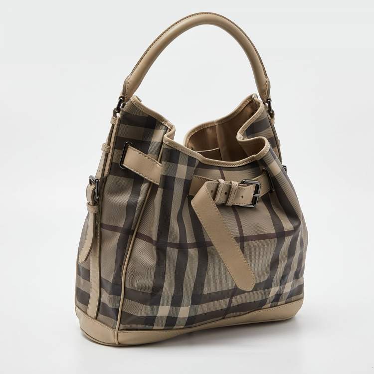Pre Owned Burberry Beige Smoked Check PVC and Leather Walden Hobo