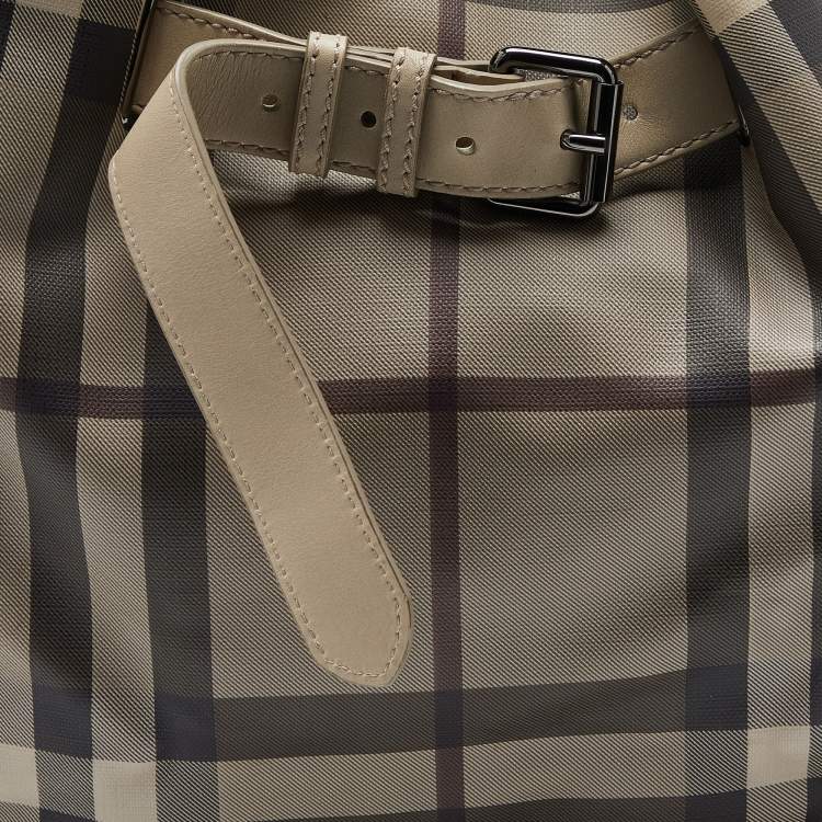 Pre Owned Burberry Beige Smoked Check PVC and Leather Walden Hobo