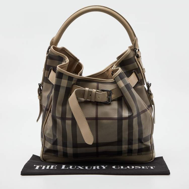 Pre Owned Burberry Beige Smoked Check PVC and Leather Walden Hobo