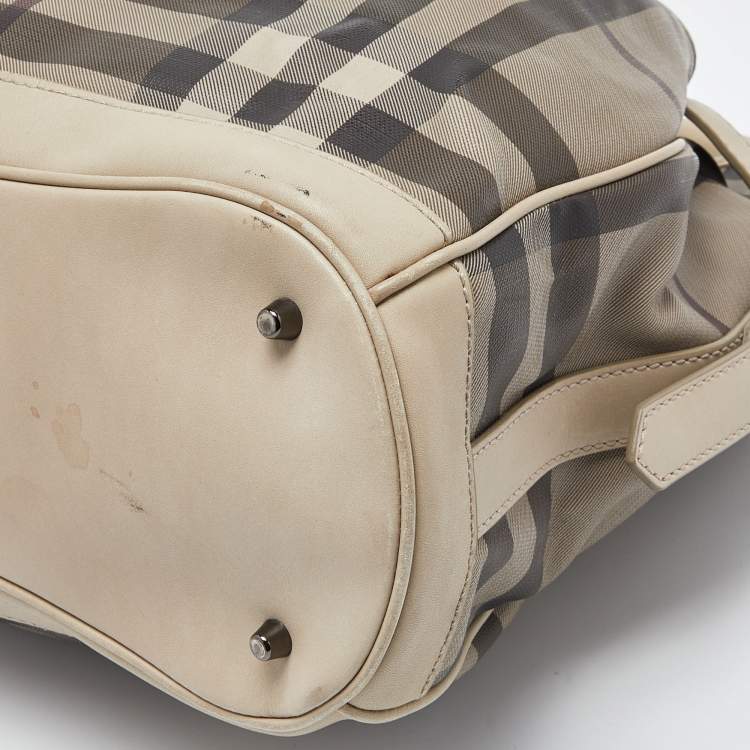 Pre Owned Burberry Beige Smoked Check PVC and Leather Walden Hobo