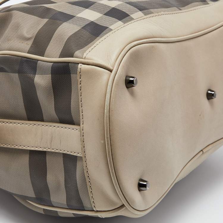 Pre Owned Burberry Beige Smoked Check PVC and Leather Walden Hobo