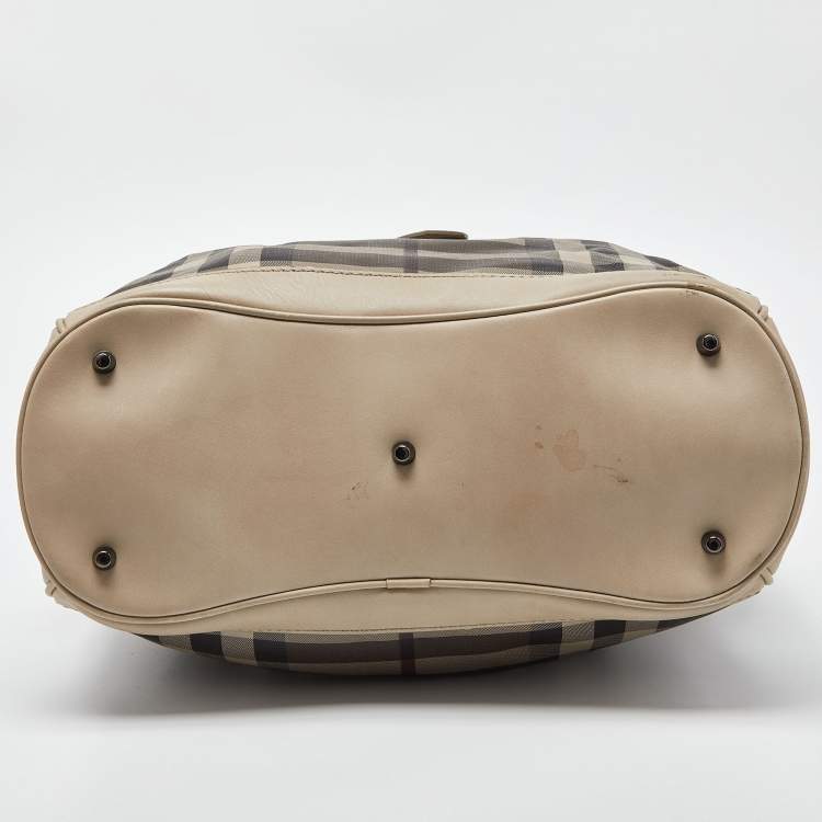 Pre Owned Burberry Beige Smoked Check PVC and Leather Walden Hobo