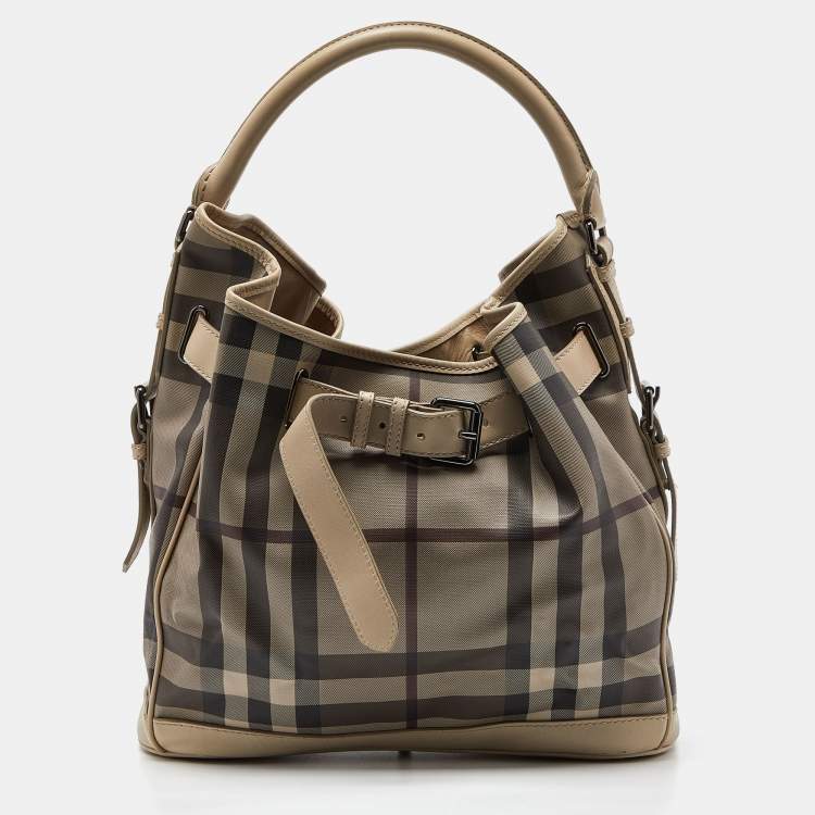 Pre Owned Burberry Beige Smoked Check PVC and Leather Walden Hobo