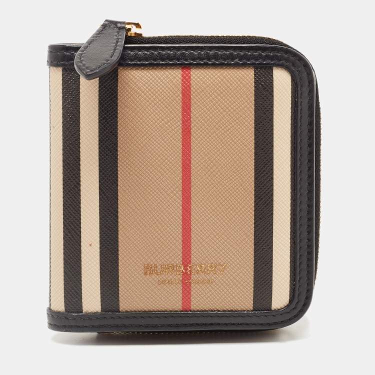 Burberry Black/Beige House Check PVC and Leather Allington Compact Wallet  Burberry