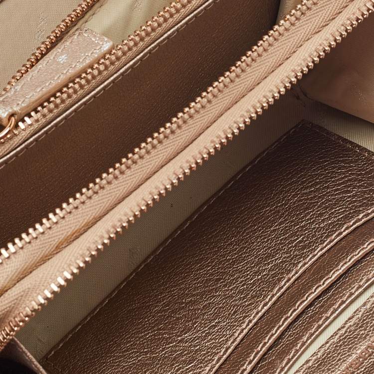 Pre Owned Burberry Beige/Gold Leather Double Zip Chain Wallet