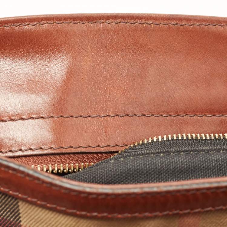 Pre Owned Burberry Brown House Check Canvas and Leather Small Bridle Dutton Hobo