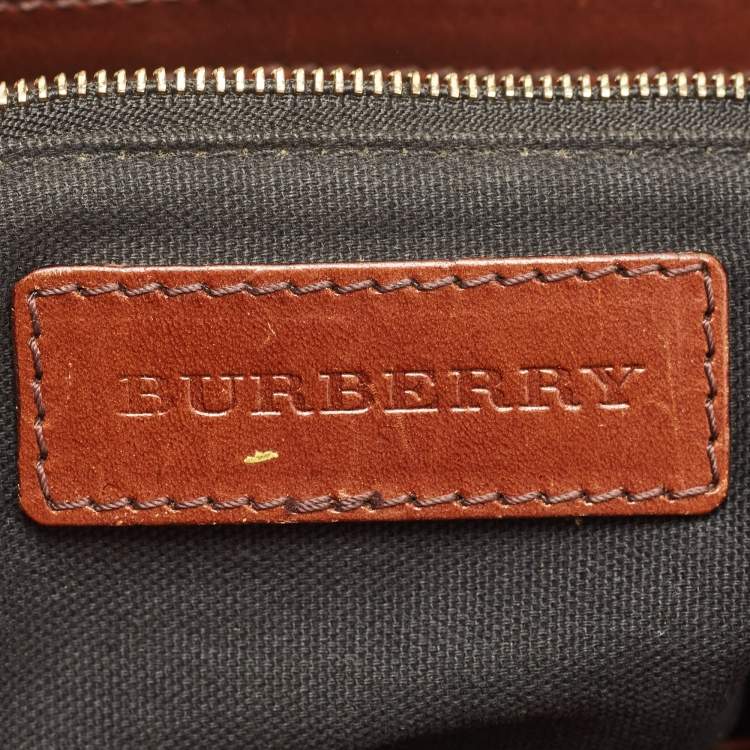 Pre Owned Burberry Brown House Check Canvas and Leather Small Bridle Dutton Hobo