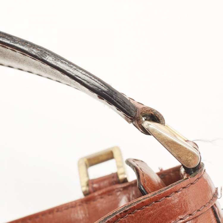 Pre Owned Burberry Brown House Check Canvas and Leather Small Bridle Dutton Hobo