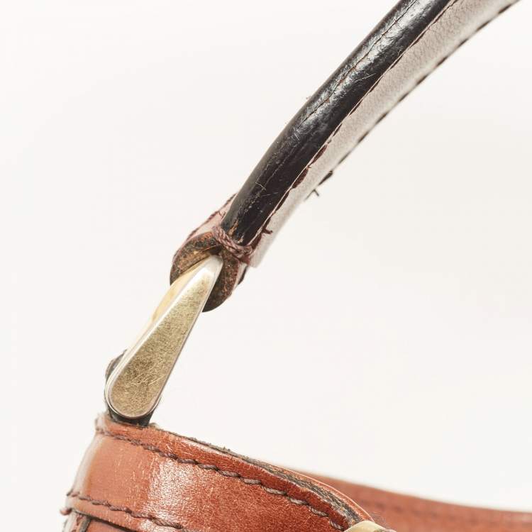 Pre Owned Burberry Brown House Check Canvas and Leather Small Bridle Dutton Hobo