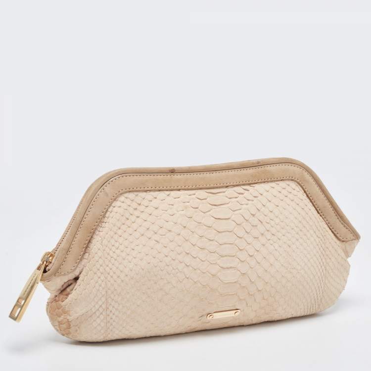 Pre Owned Burberry Beige Python Frame Clutch