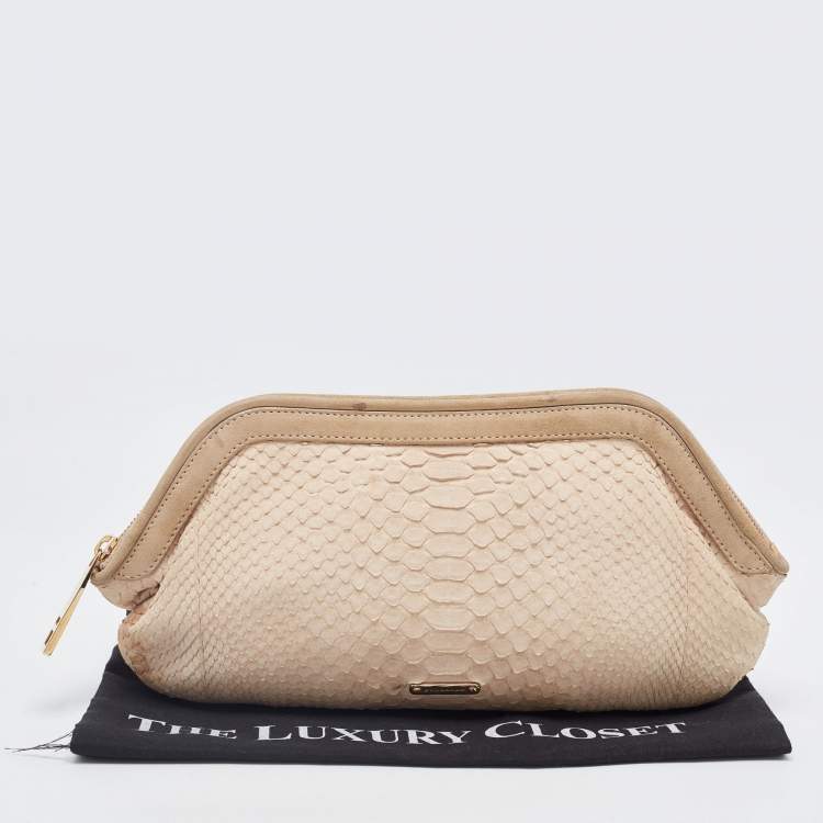 Pre Owned Burberry Beige Python Frame Clutch