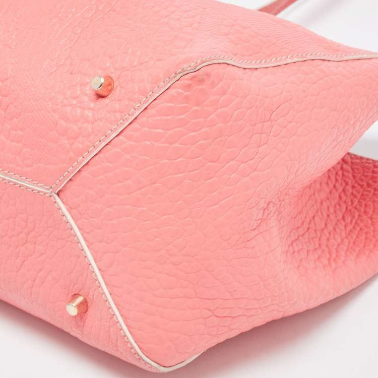 Pre Owned Burberry Peach Leather Canterbury Hobo