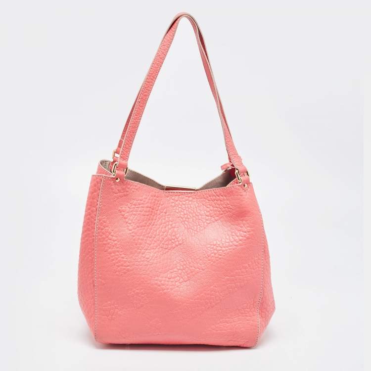 Pre Owned Burberry Peach Leather Canterbury Hobo
