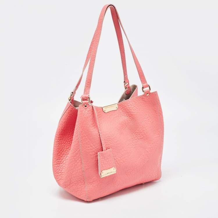 Pre Owned Burberry Peach Leather Canterbury Hobo