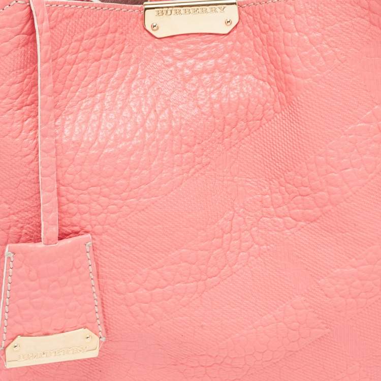 Pre Owned Burberry Peach Leather Canterbury Hobo