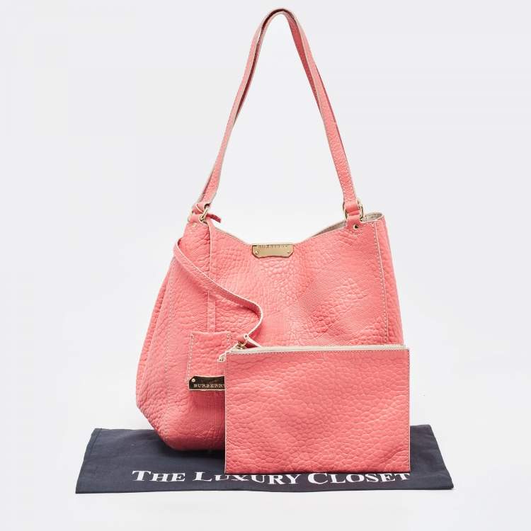 Pre Owned Burberry Peach Leather Canterbury Hobo
