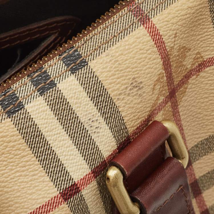 Pre Owned Burberry Burgundy/Beige Haymarket Coated Canvas and Leather Chester Bowling Bag