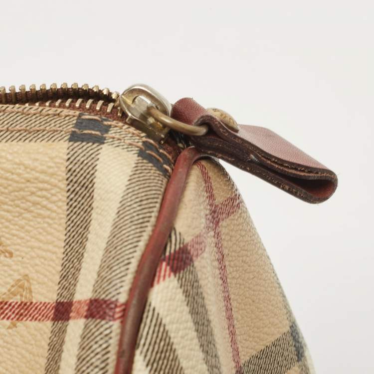 Pre Owned Burberry Burgundy/Beige Haymarket Coated Canvas and Leather Chester Bowling Bag
