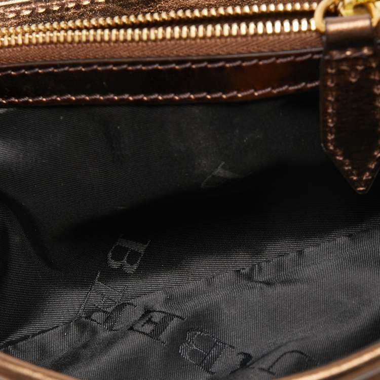 Pre Owned Burberry Bronze Woven Leather and Suede Flap Shoulder Bag