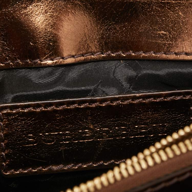 Pre Owned Burberry Bronze Woven Leather and Suede Flap Shoulder Bag