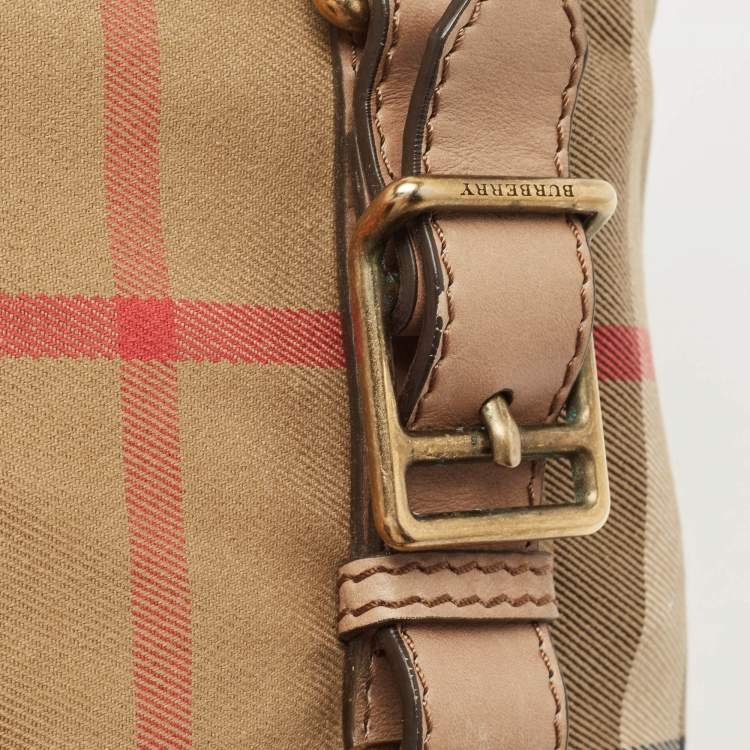 Pre Owned Burberry Beige House Check Canvas and Leather Brecon Hobo