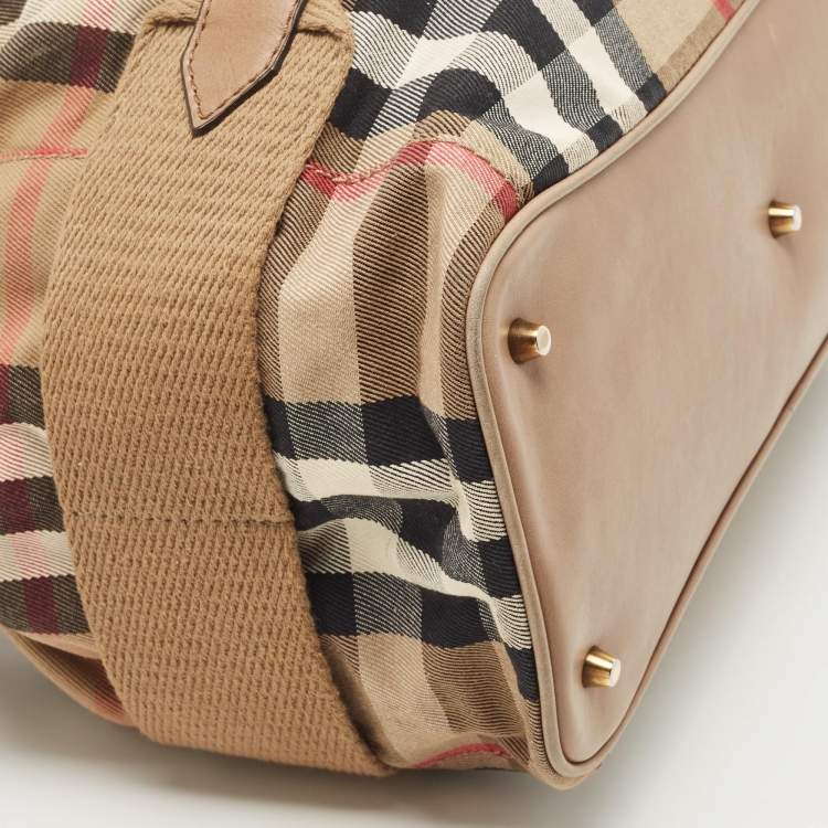 Pre Owned Burberry Beige House Check Canvas and Leather Brecon Hobo