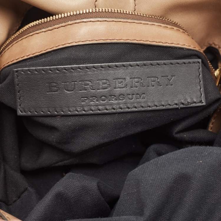 Pre Owned Burberry Beige House Check Canvas and Leather Brecon Hobo