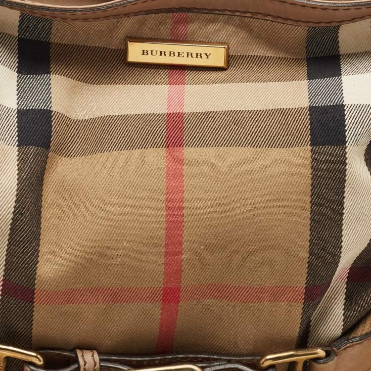Pre Owned Burberry Beige House Check Canvas and Leather Brecon Hobo