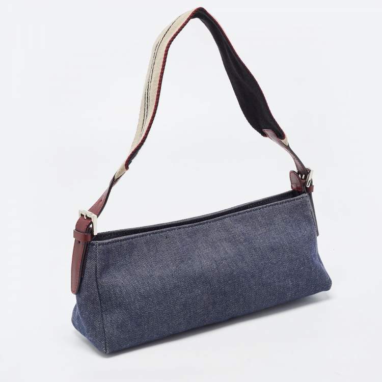 Pre Owned Burberry Blue Denim and Leather Baguette Bag