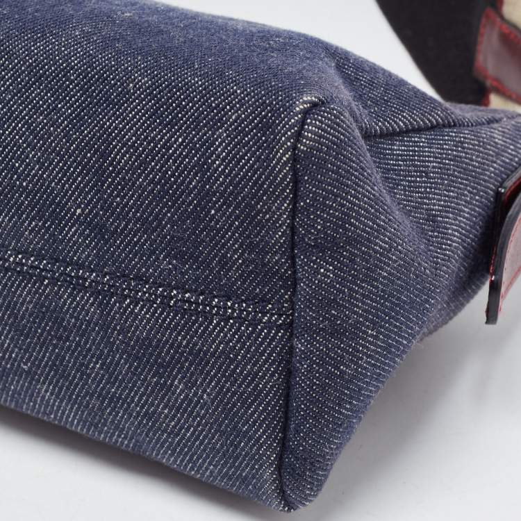 Pre Owned Burberry Blue Denim and Leather Baguette Bag