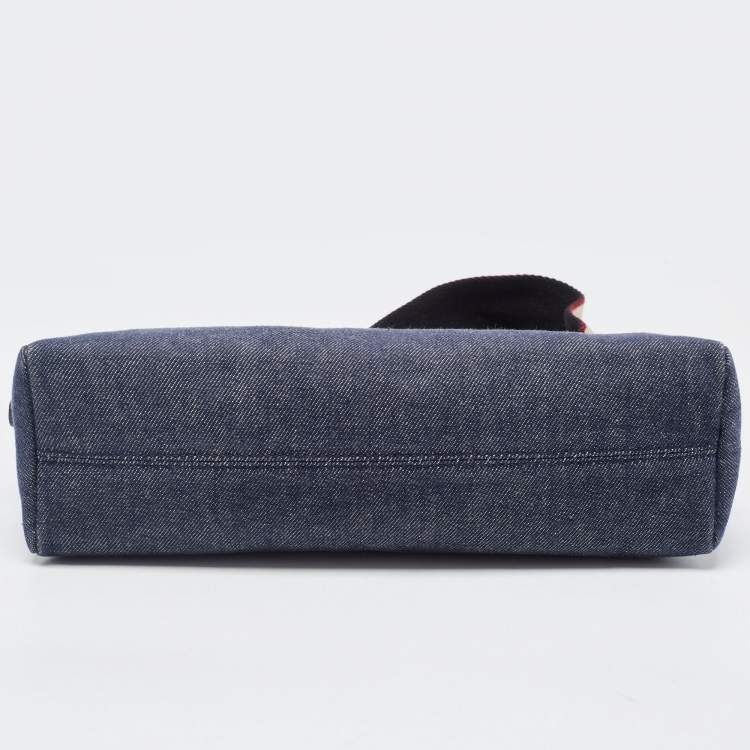 Pre Owned Burberry Blue Denim and Leather Baguette Bag