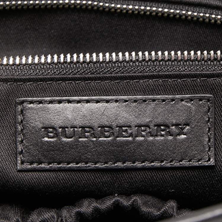 Pre Owned Burberry Beige/Black House Check Canvas and Leather Diaper Flap Bag