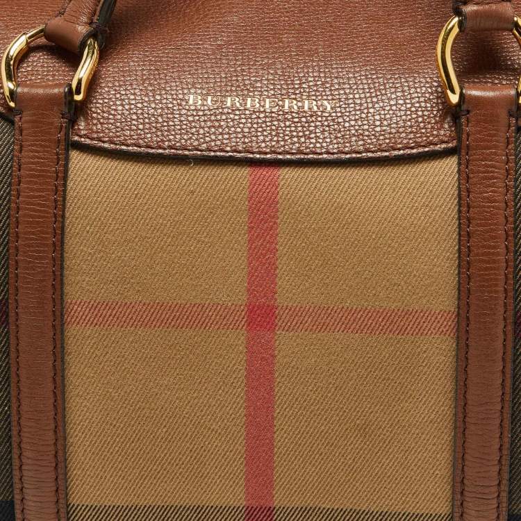 Pre Owned Burberry Brown House Check Canvas and Leather Medium Alchester Bowler Bag