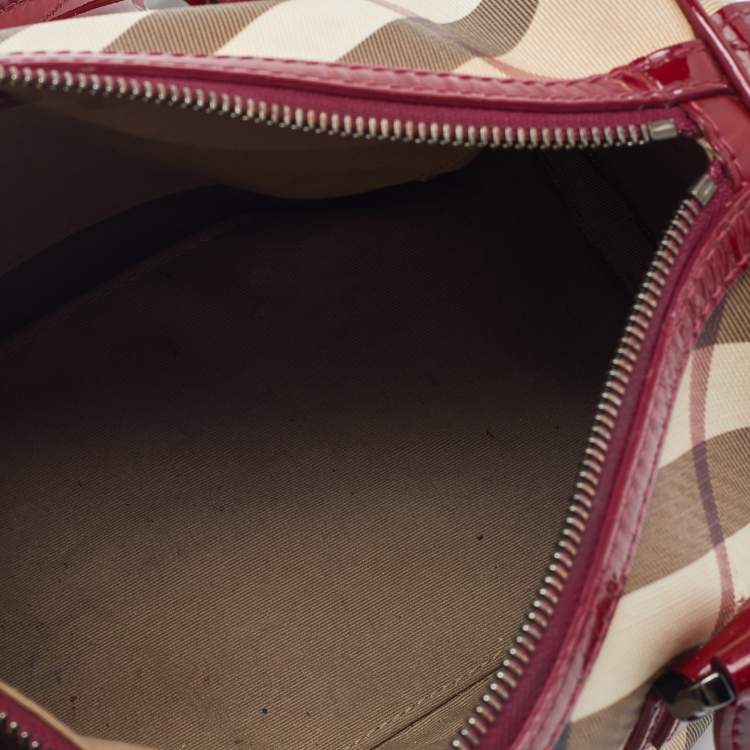 Pre Owned Burberry Red Nova Check PVC and Patent Leather Chester Boston Bag