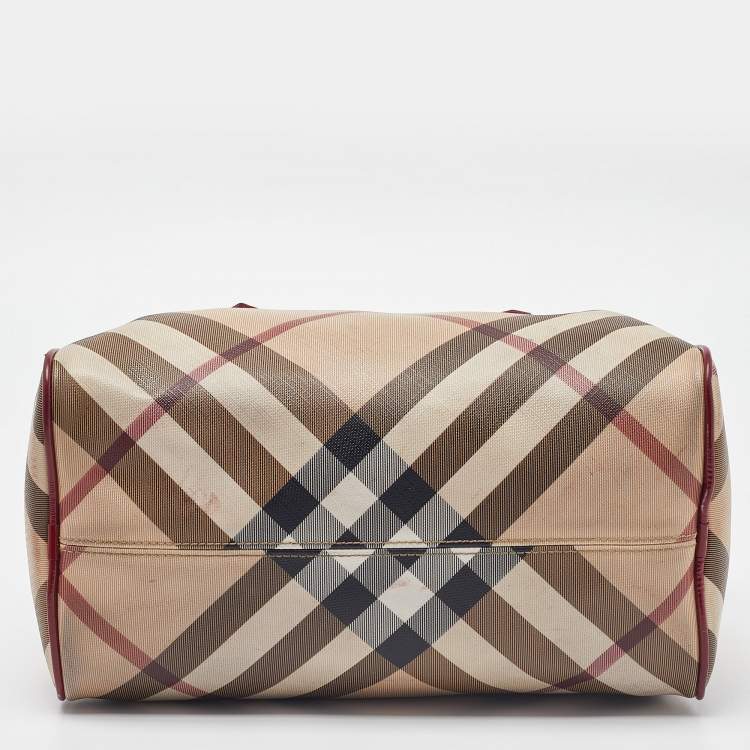 Pre Owned Burberry Red Nova Check PVC and Patent Leather Chester Boston Bag