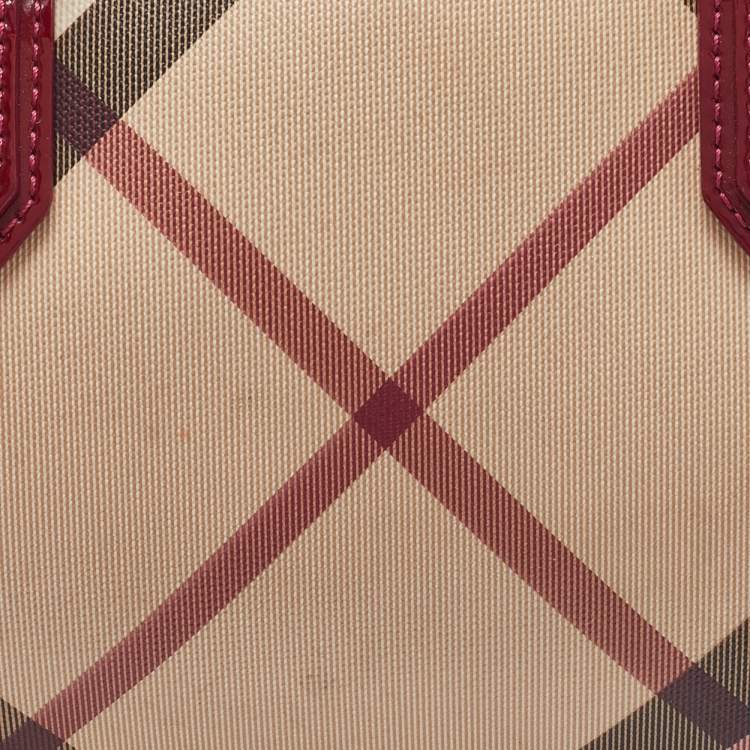 Pre Owned Burberry Red Nova Check PVC and Patent Leather Chester Boston Bag
