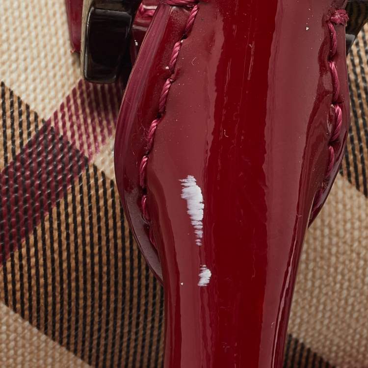 Pre Owned Burberry Red Nova Check PVC and Patent Leather Chester Boston Bag