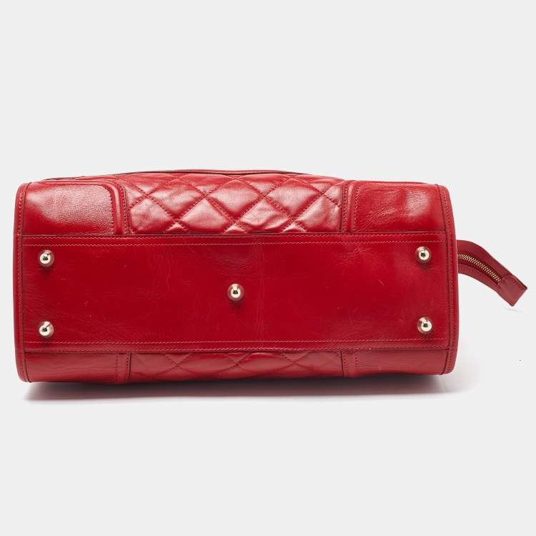 Pre Owned Burberry Red Quilted Leather Manor Satchel
