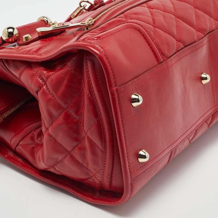 Pre Owned Burberry Red Quilted Leather Manor Satchel