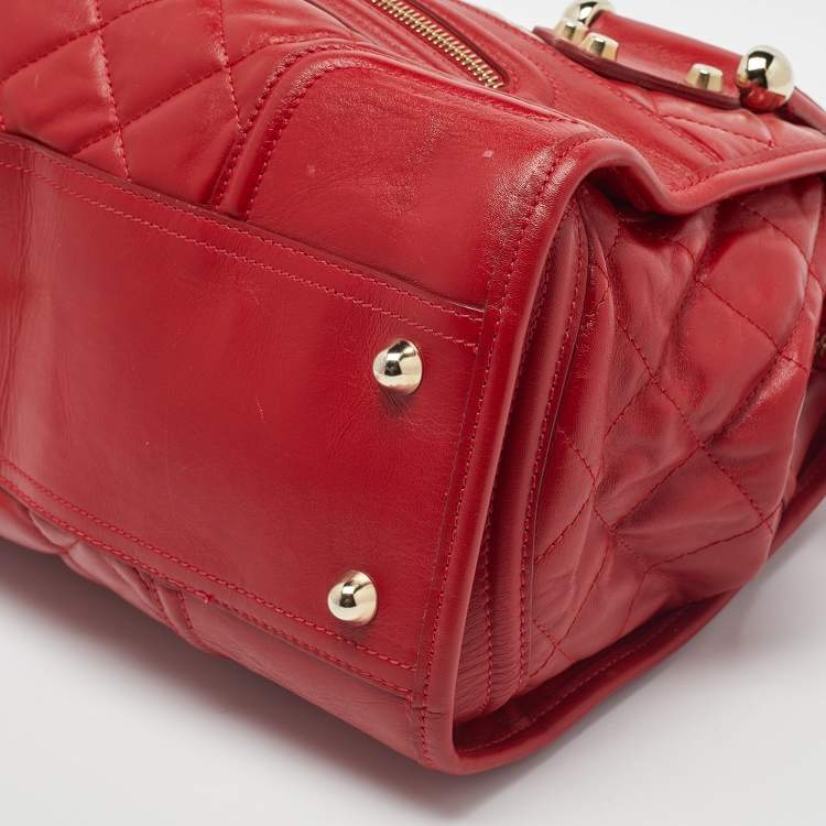 Pre Owned Burberry Red Quilted Leather Manor Satchel