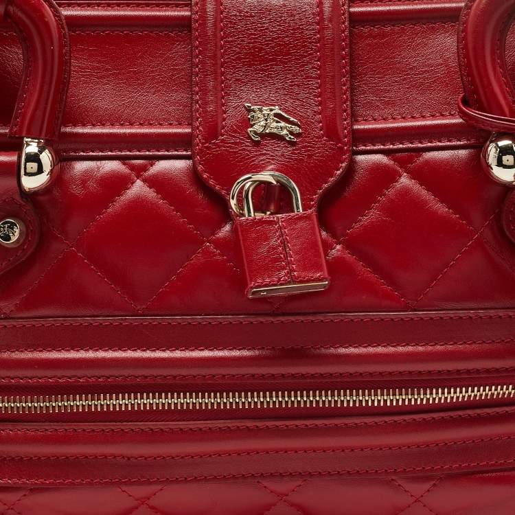 Pre Owned Burberry Red Quilted Leather Manor Satchel