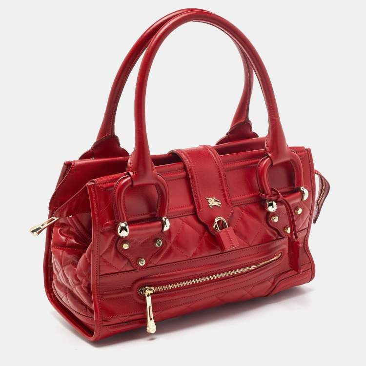 Pre Owned Burberry Red Quilted Leather Manor Satchel