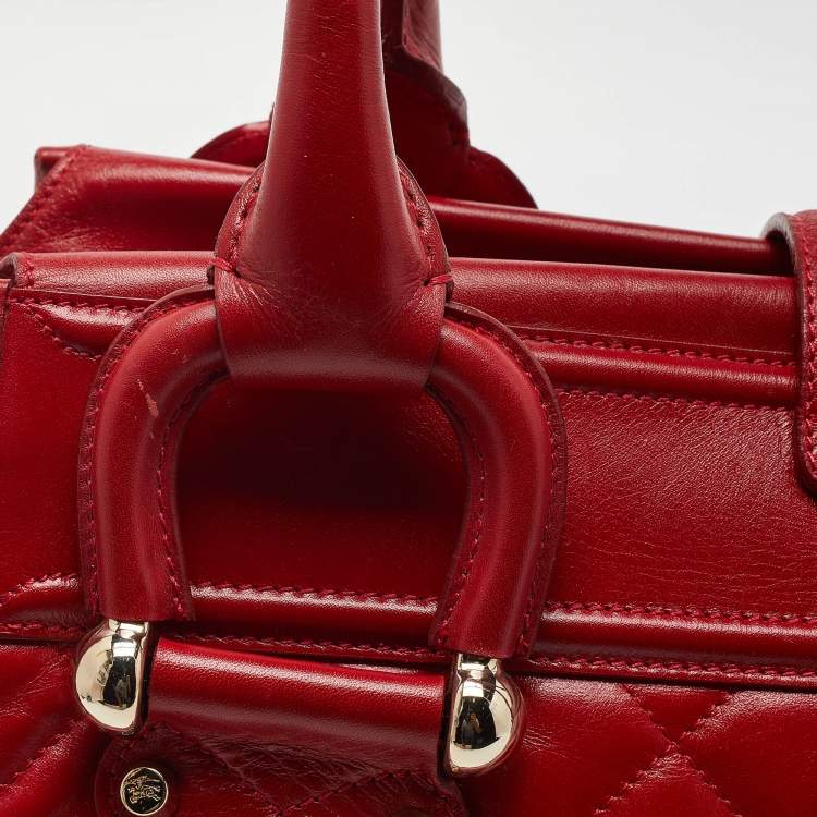 Pre Owned Burberry Red Quilted Leather Manor Satchel