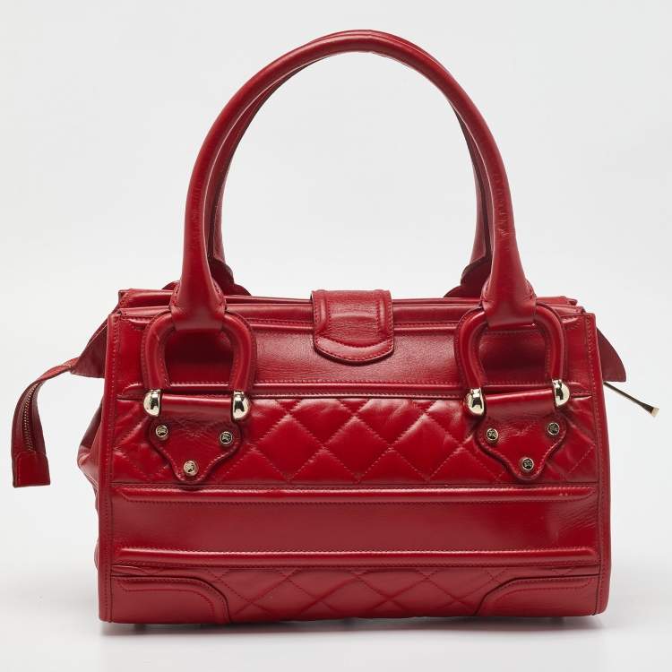 Pre Owned Burberry Red Quilted Leather Manor Satchel