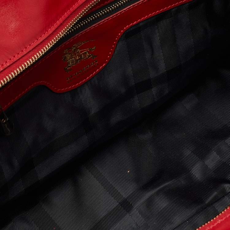 Pre Owned Burberry Red Quilted Leather Manor Satchel