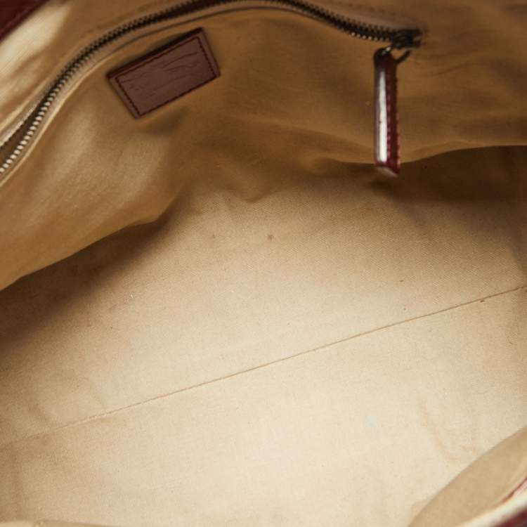 Pre Owned Burberry Red House Check PVC and Patent Leather Hearts Pilgrim Satchel
