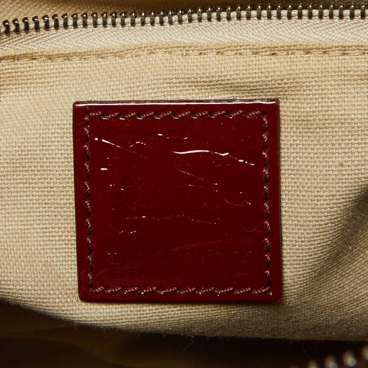 Pre Owned Burberry Red House Check PVC and Patent Leather Hearts Pilgrim Satchel