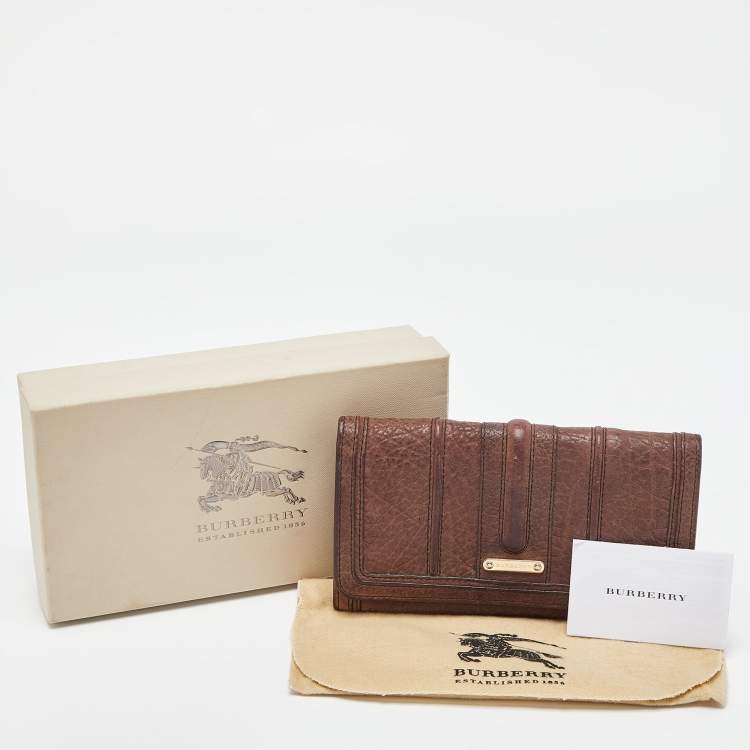 Pre Owned Burberry Dark Brown Leather Continental Wallet